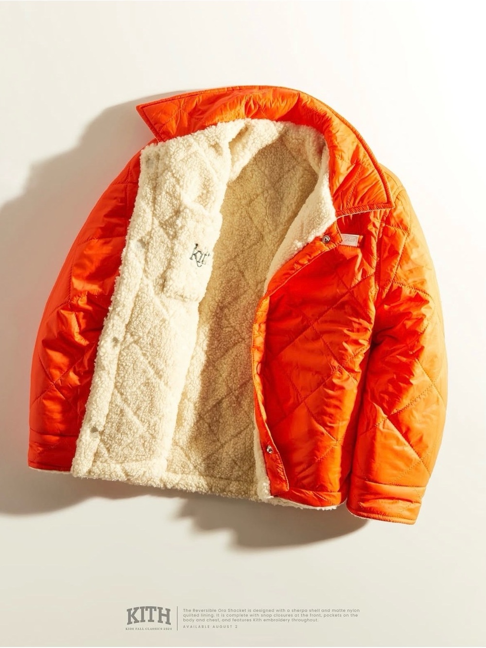Kith Kids Orange Reversible Puffer with Cream Sherpa Lining